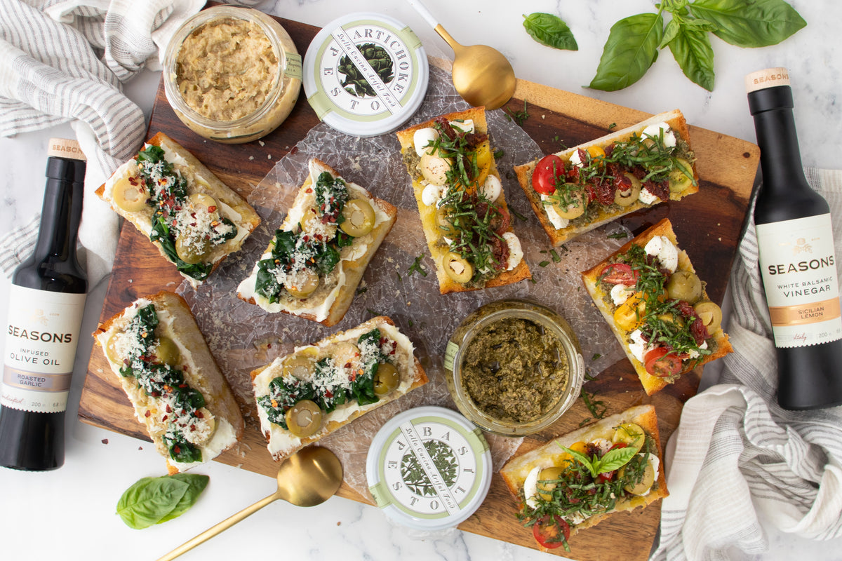 Pesto & Olive Toasts